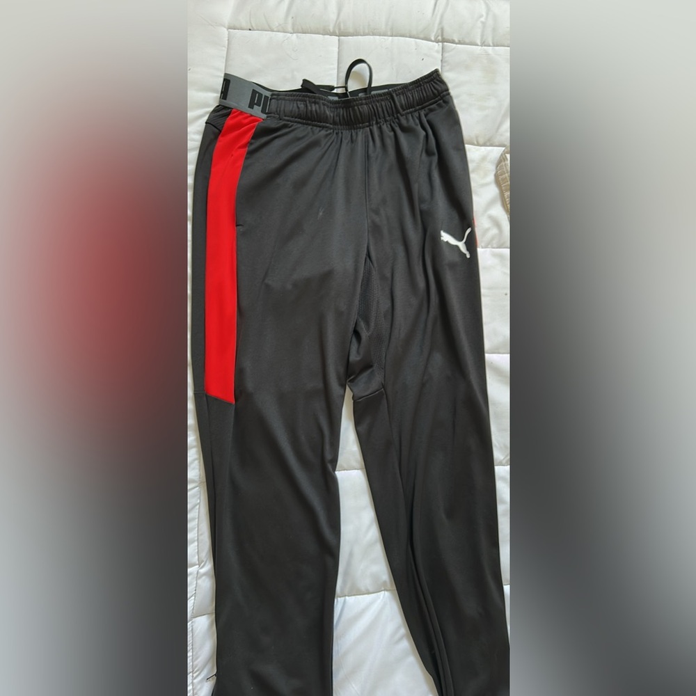 PUMA Men's Black Joggers with Red Stripe